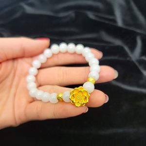 Grade A WHITE JADEIT (rare find) with REAL 24K Golden Lotus charm
